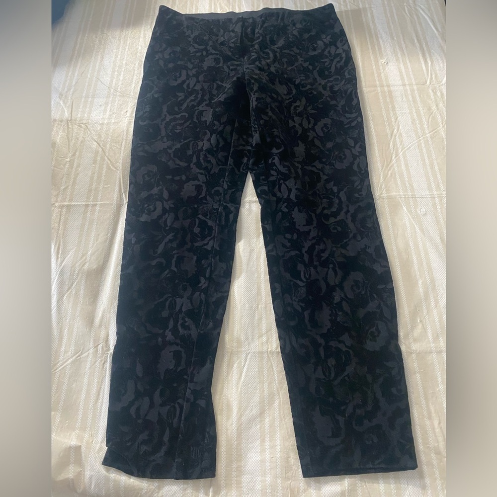 Alfani Black Textured Jacquard velvet dress trousers mid rise skinny leg size 8